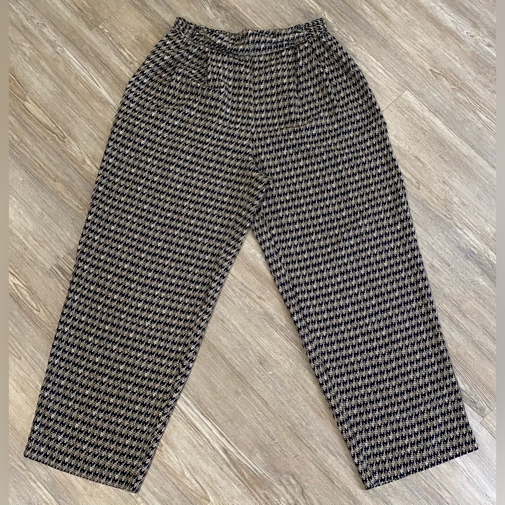 The Villager Wide Leg Pants Elastic Waist, Navy Blue & Tan